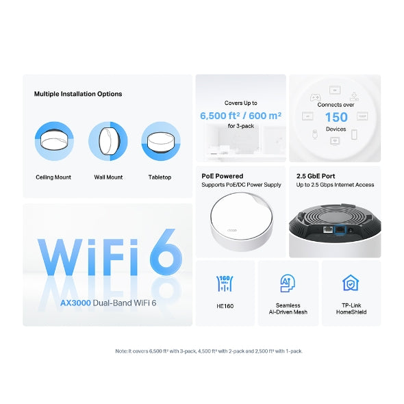 Deco AX3000 Whole Home Mesh WiFi 6 System with PoE - 3pk | DECOX50POE3PK
