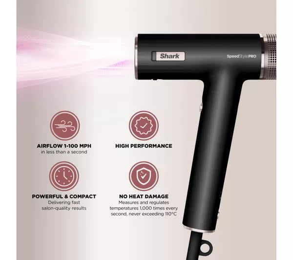 Shark SpeedStyle Pro High-Velocity Hair Dryer System - Black | HD701UK