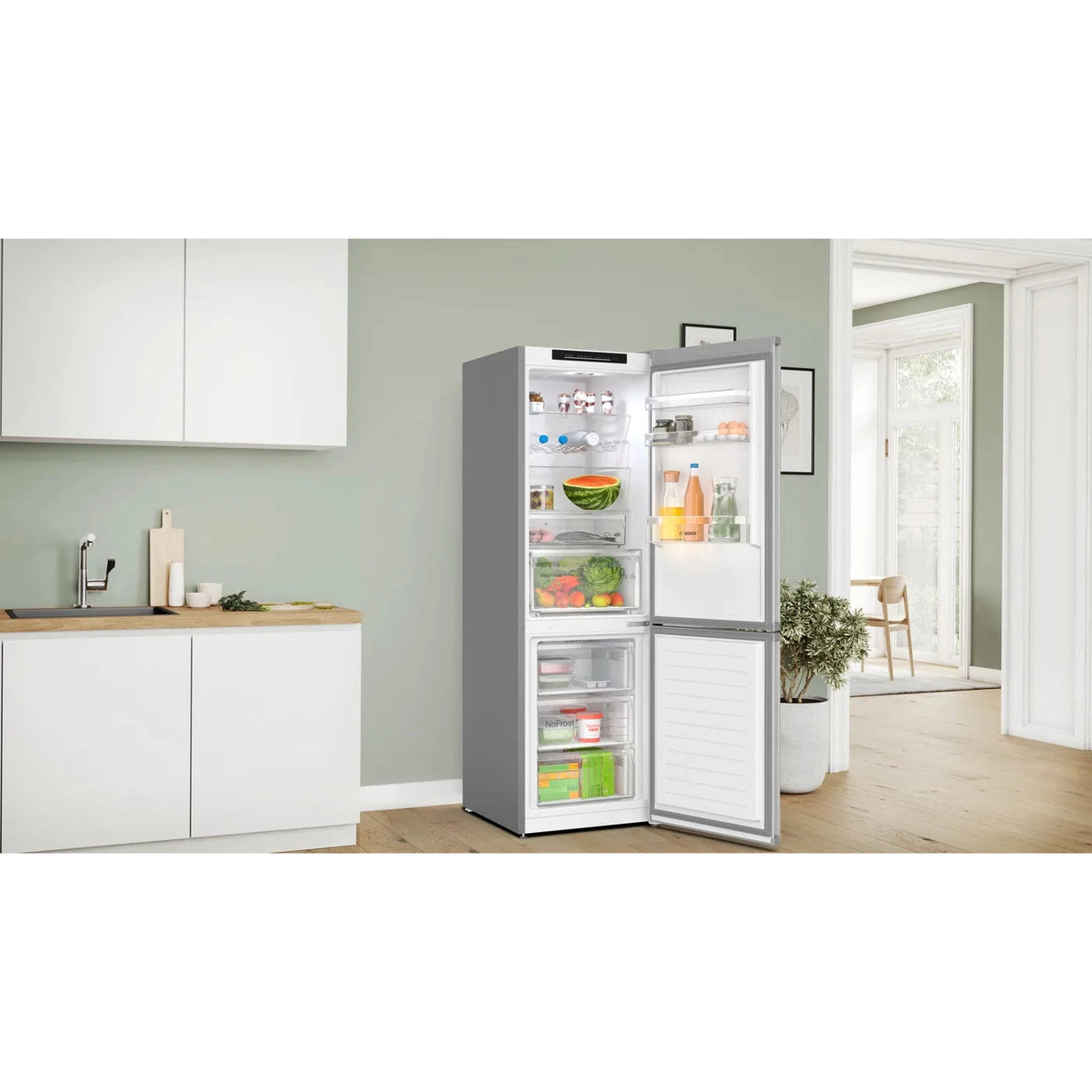 Bosch Series 4 186x60 Fridge Freezer Stainless Steel KGN362LDFG