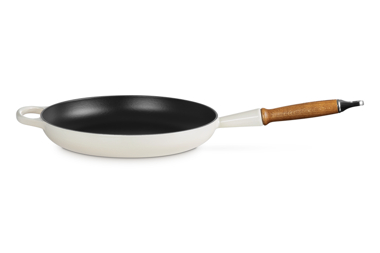 Le Creuset 28cm Cast Iron Frying Pan with Wooden Handle - Meringue | 20258287160422