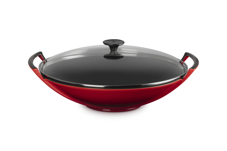 Le Creuset 36cm Cast Iron Wok & Glass Lid - Cerise | 25304360600460