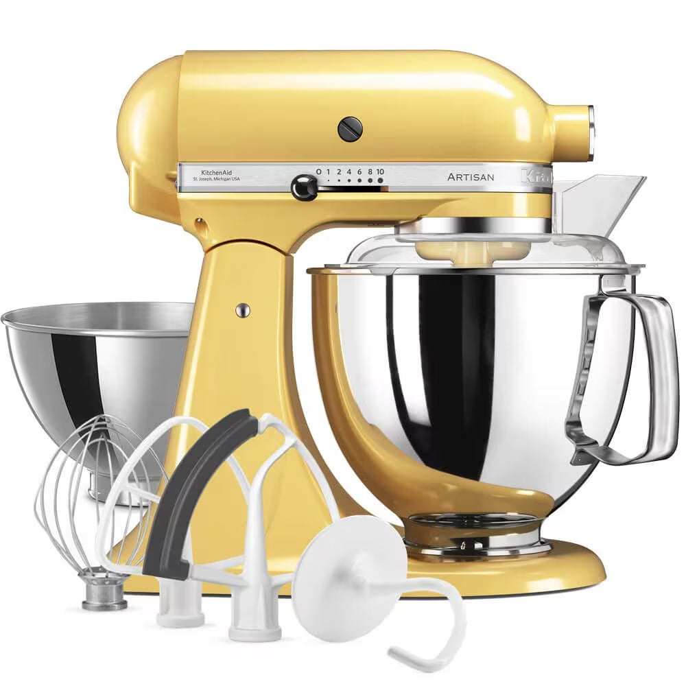 KitchenAid Mixer Tilt-Head 4.8L Artisan With Accessories - Majestic Yellow | 5KSM175PSBMY