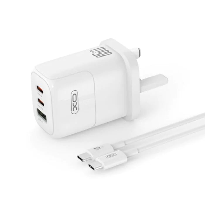 XO White L139 Quick Charger Plug Usb-A 45W + Usb-C 65W | EXSXO-L139IRL-UK