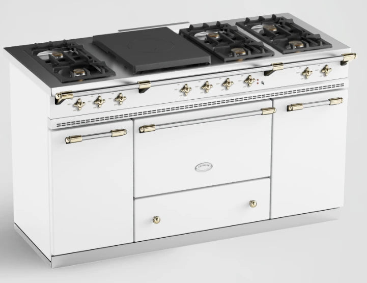 Lacanche Classic 150cm Dual Fuel Range Cooker - White & Brass | LCF1532CTCT