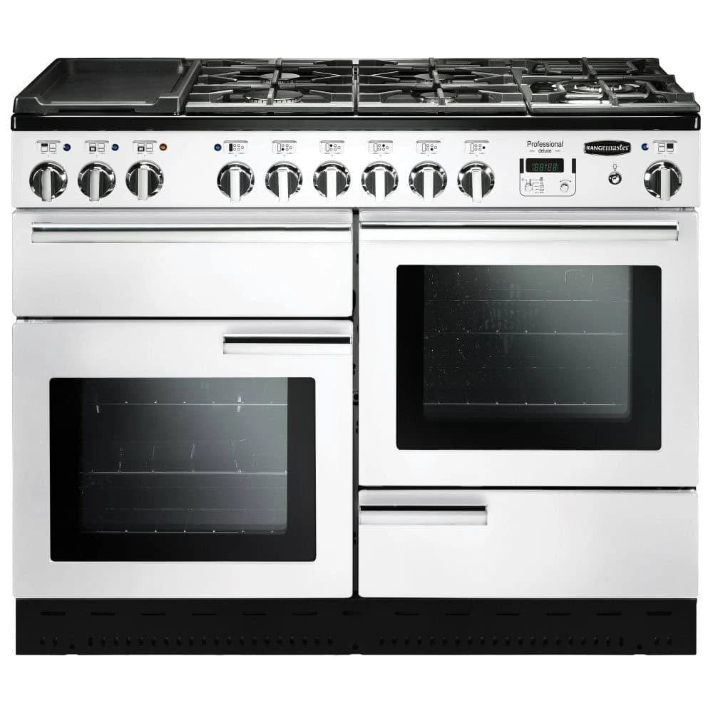 Rangemaster Professional Deluxe 110cm Dual Fuel - White & Chrome | PDL110DFFWH/C