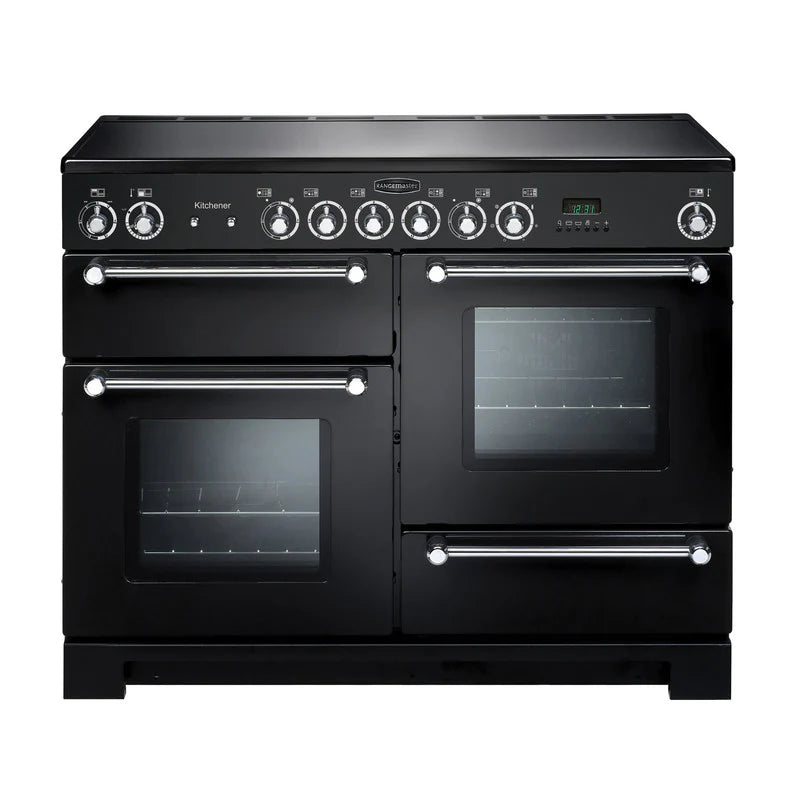 Rangemaster Kitchener 110cm Ceramic Range Cooker - Black & Chrome | KCH110ECBL/C