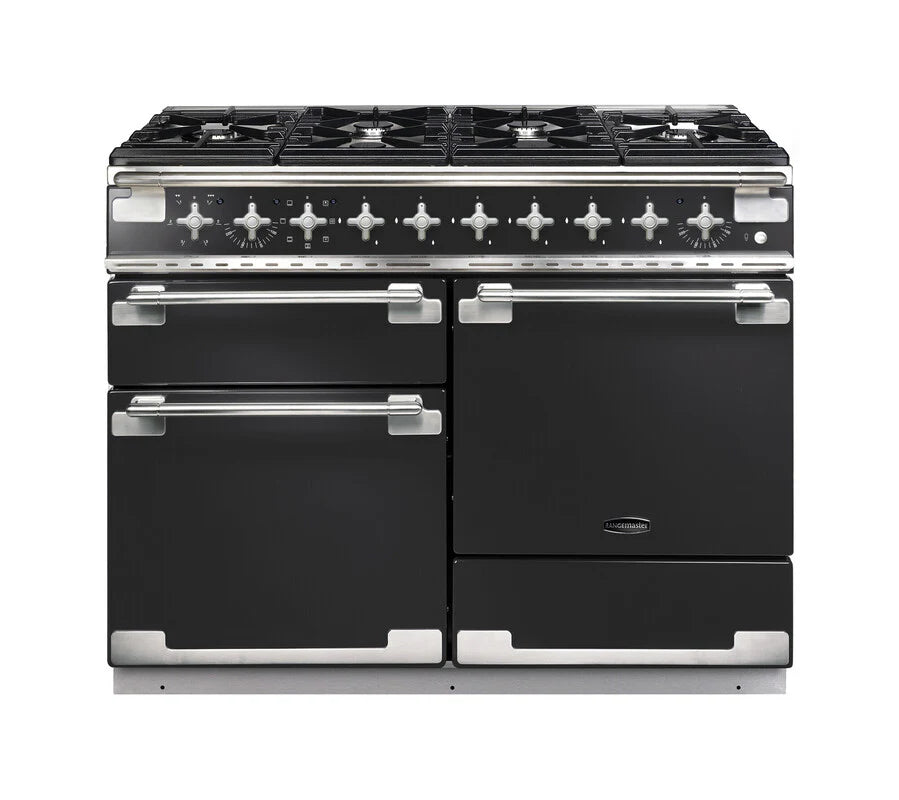 Rangemaster Elise 110cm Dual Fuel Range Cooker - Charcoal Black & Brushed Nickel | ELS110DFFCB/