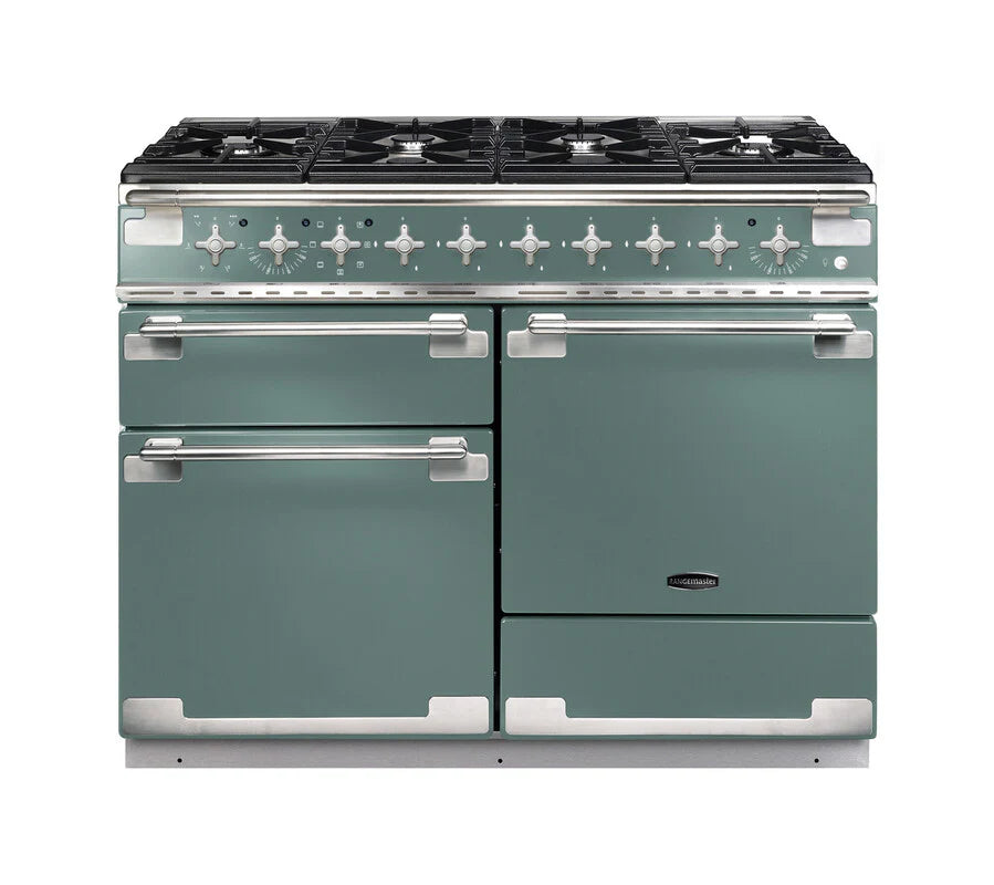 Rangemaster Elise 110cm Dual Fuel Range Cooker - Mineral Green & Brushed Nickel | ELS110DFFMG/