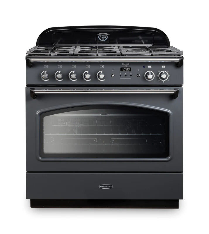 Rangemaster Classic FX 90cm Dual Fuel Range Cooker - Slate & Chrome | CLAS90FXDFFSL/C