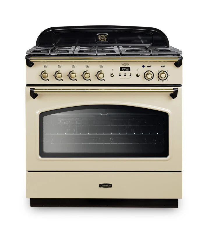 Rangemaster Classic FX 90cm Dual Fuel Range Cooker - Cream & Brass | CLAS90FXDFFCR/B