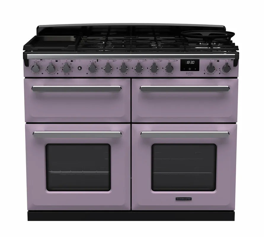 Rangemaster Estel Deluxe 110cm Dual Fuel Range Cooker (Slow Cook) - Heather & Chrome | ESDLB110DFPHTH/CM1