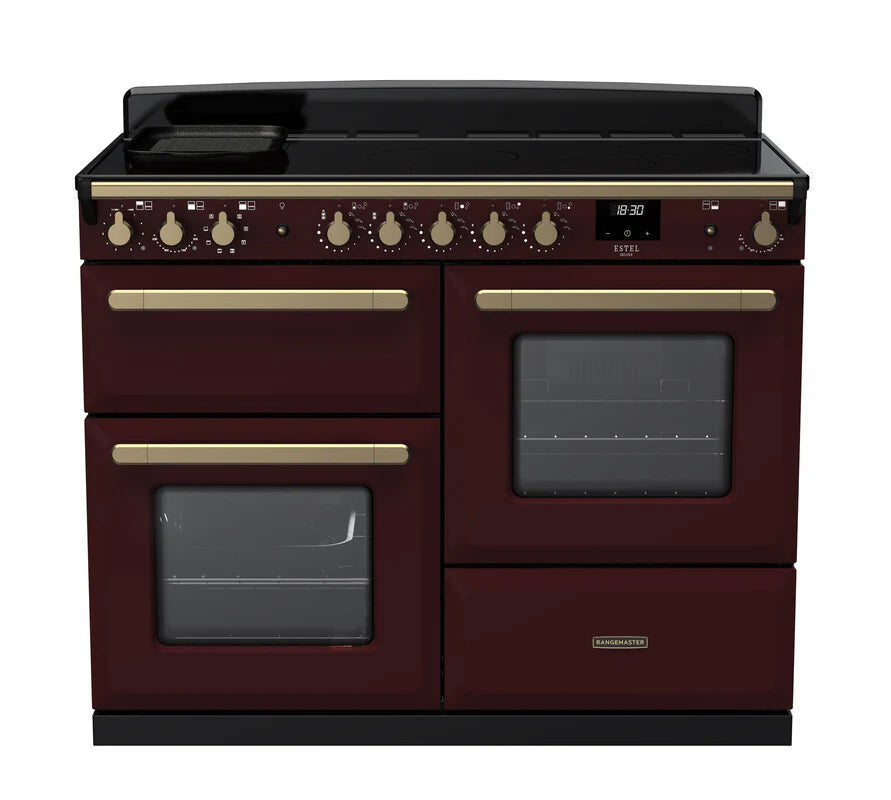 Rangemaster Estel 110cm Induction Range Cooker - Bordeaux & Brass | ESDLO110EIPBOR/AB1