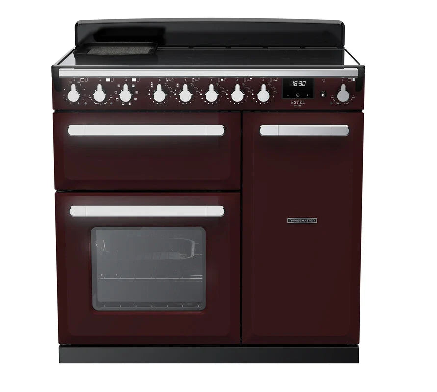 Rangemaster Estel 90cm Induction Range Cooker - Bordeaux & Chrome | ESDL90EIPBOR/CM1
