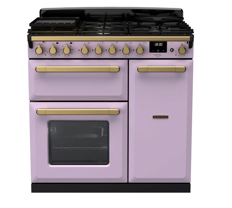 Rangemaster Estel 90cm Dual Fuel Range Cooker - Heather & Brass | ESDL90DFPHTH/AB1