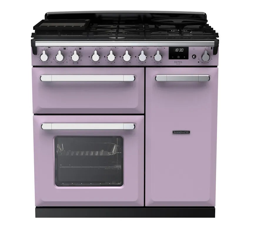 Rangemaster Estel 90cm Dual Fuel Range Cooker - Heather & Chrome | ESDL90DFPHTH/CM1