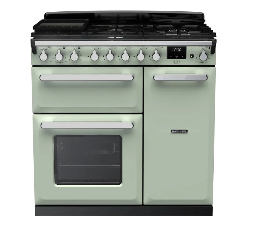 Rangemaster Estel 90cm Dual Fuel Range Cooker - Mint Green & Chrome | ESDL90DFPMNT/CM1