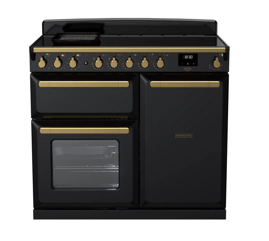 Rangemaster Estel 100cm Induction Range Cooker - Glossy Black & Brass | ESDL100EIPGBL/AB1
