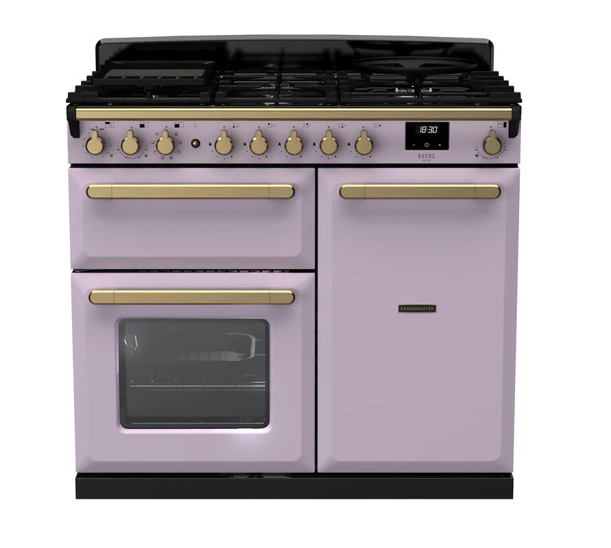 Rangemaster Estel Deluxe 100cm Dual Fuel Range Cooker - Heather & Brass | ESDL100DFPHTH/AB1