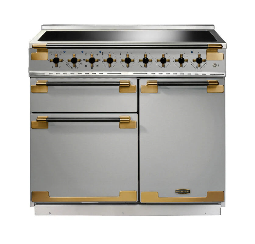 Rangemaster Elise Luxe 100cm Induction Range Cooker Black Edition - Stainless Steel & Brass | ELS100EISS/BE