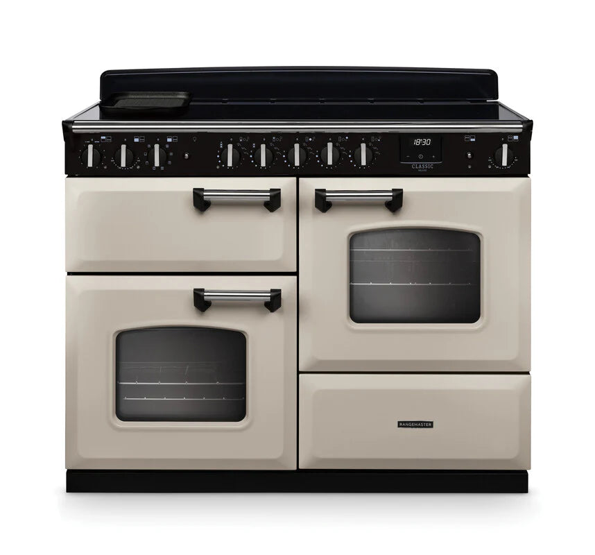 Rangemaster Clasic Deluxe 110cm Induction Range Cooker - Pale Cream & Chrome | CLDLO110EIPPCR/CM1