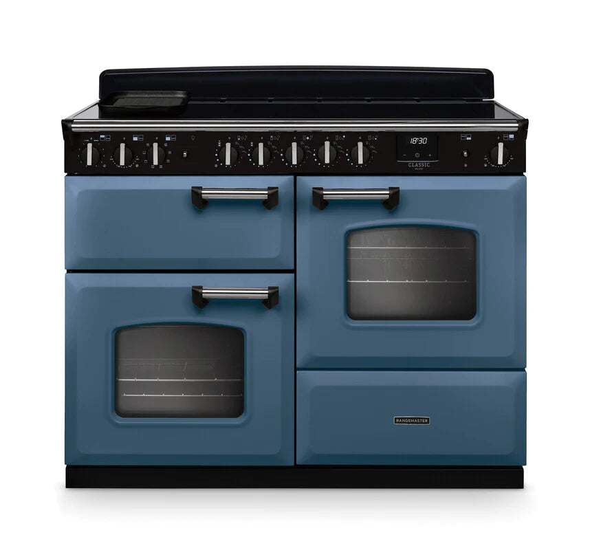 Rangemaster Clasic Deluxe 110cm Induction Range Cooker - Stone Blue & Chrome | CLDLO110EIPSTB/CM1