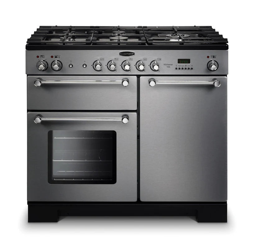 Rangemaster Kitchener 100cm Dual Fuel Range Cooker - Stainless Steel & Chrome | KCH100DFFSS/C