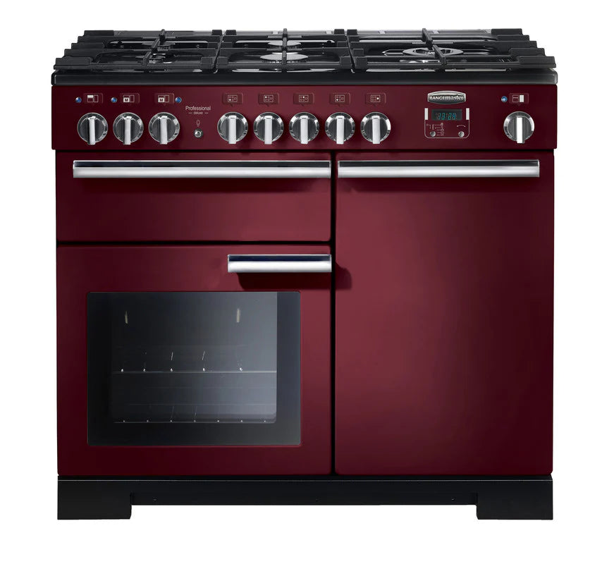 Rangemaster Professional Deluxe 100cm Dual Fuel Range Cooker - Cranberry & Chrome | PDL100DFFCY/C