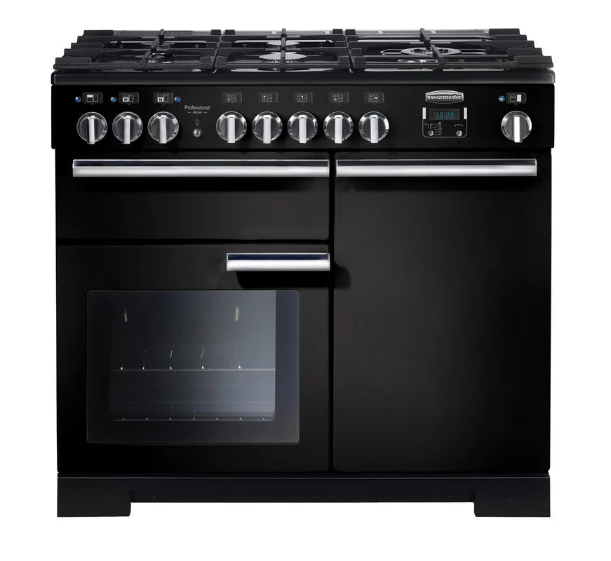 Rangemaster Professional Deluxe 100cm Dual Fuel Range Cooker - Black & Chrome | PDL100DFFGB/C