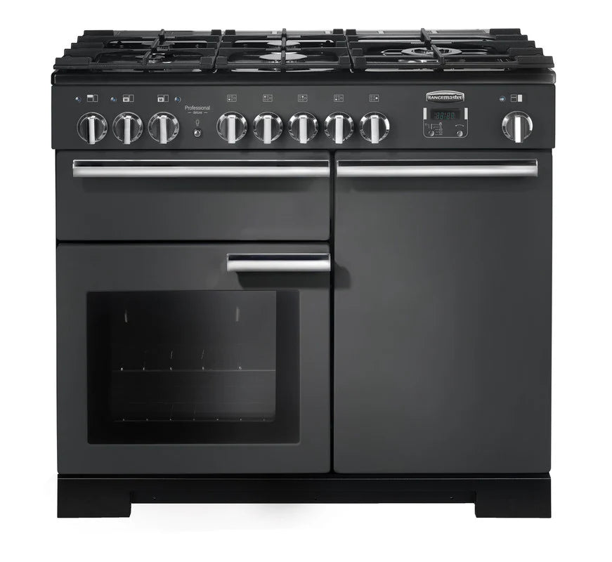 Rangemaster Professional Deluxe 100cm Dual Fuel Range Cooker - Slate & Chrome | PDL100DFFSL/C