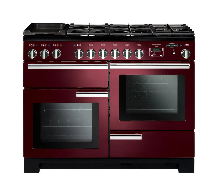 Rangemaster Professional Deluxe 110cm Dual Fuel Range Cooker - Cranberry & Chrome | PDL110DFFCY/C