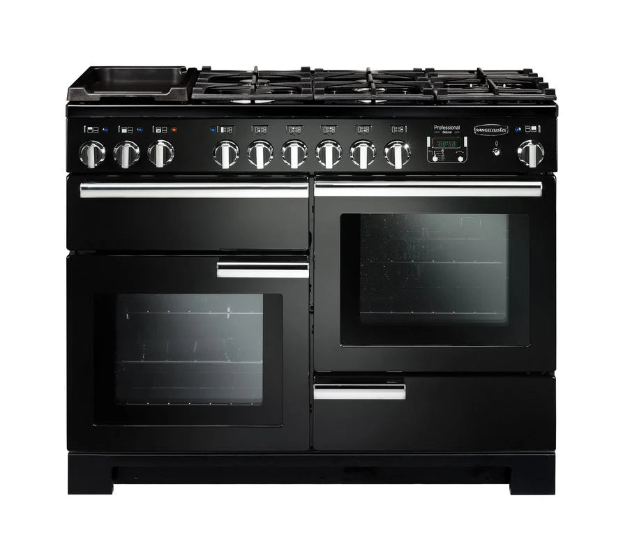 Rangemaster Professional Deluxe 110cm Dual Fuel Range Cooker - Black & Chrome |PDL110DFFGB/C
