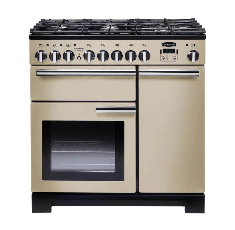 Rangemaster Professional Deluxe 90cm Dual Fuel Range Cooker - Cream & Chrome | PDL90DFFCR/C