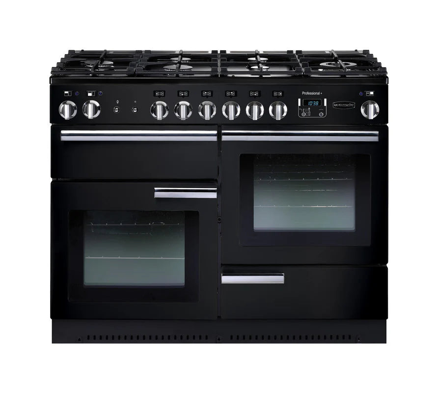 Rangemaster Professional+ 110cm Dual Fuel Range Cooker - Black & Chrome | PROP110DFFGB/C