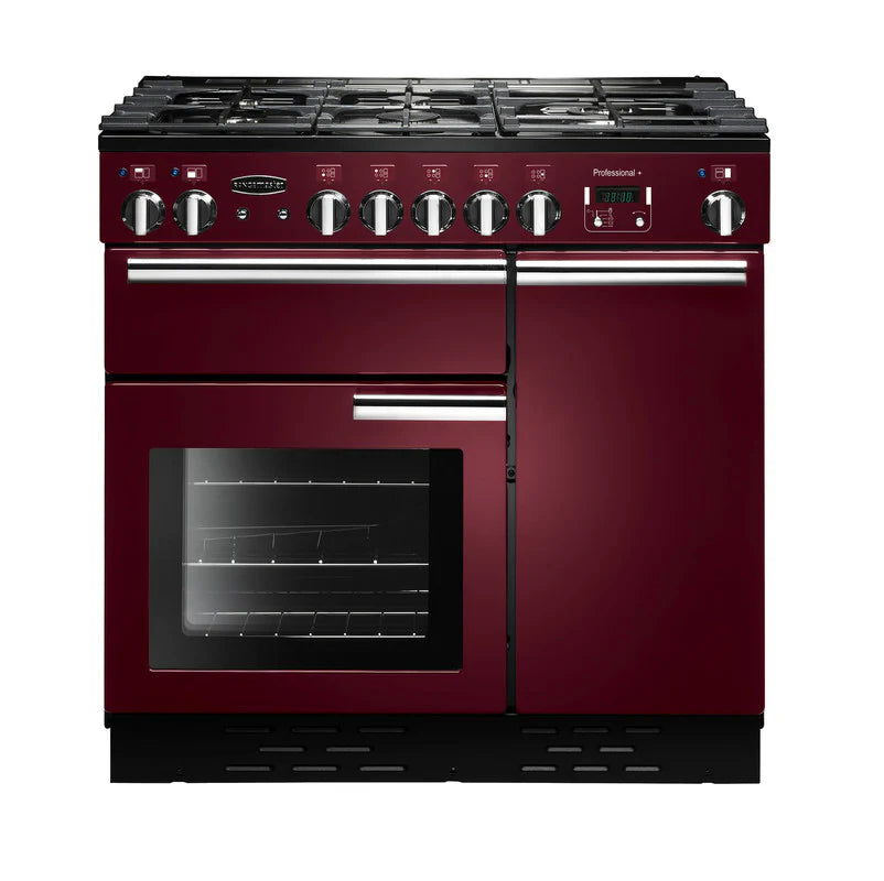 Rangemaster Professional+ 90cm Dual Fuel Range Cooker - Cranberry & Chrome | PROP90DFFCY/C