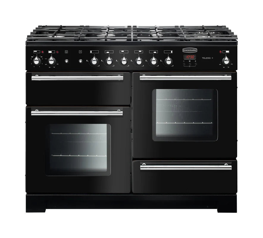 Rangemaster Toledo+ 110cm Dual Fuel Range Cooker - Black & Chrome | TOLP110DFFGB/C