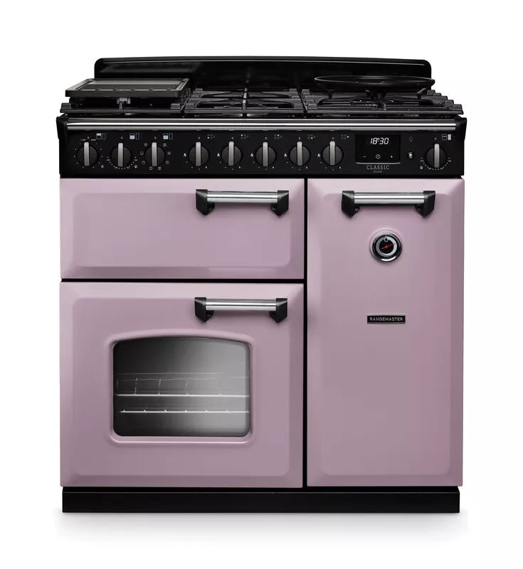 Rangemaster Classic Deluxe 90cm Dual Fuel Range Cooker - Heather & Chrome | CLDL90DFPHTH/CM1