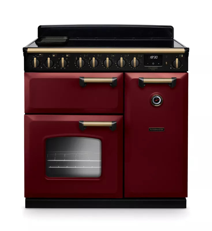 Rangemaster Classic Deluxe 90cm Induction Range Cooker - Bordeaux & Brass | CLDL90EIPSTB/AB1