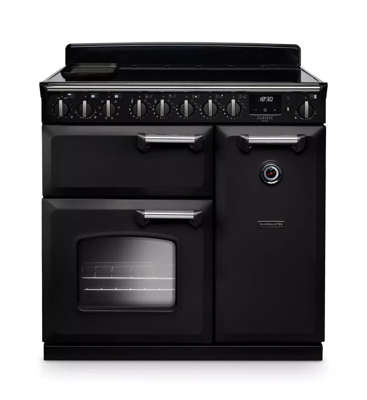 Rangemaster Classic Deluxe 90cm Induction Range Cooker - Glossy Black & Chrome | CLDL90EIPSTB/CM1