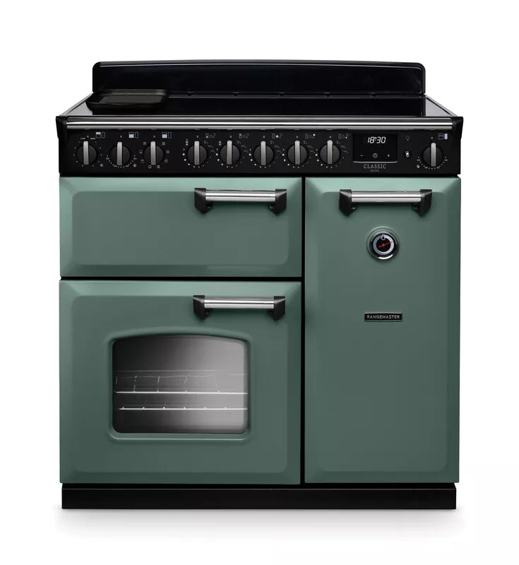 Rangemaster Classic Deluxe 90cm Induction Range Cooker - Mineral Green & Chrome | CLDL90EIPSTB/CM1