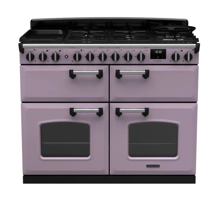 Rangemaster Classic Deluxe 110cm Dual Fuel Range Cooker (Slow Cook) - Heather & Chrome | CLDLB110DFPHTH/CM1