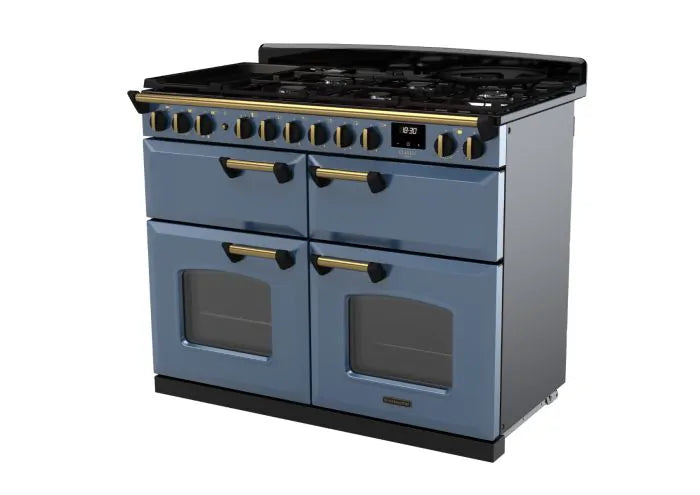Rangemaster Classic Deluxe 110cm Dual Fuel Range Cooker (Slow Cook) - Stone Blue & Brass | CLDLB110DFPSTB/AB1