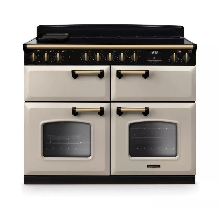 Rangemaster Classic Deluxe 110cm Induction Range Cooker (Slow Cook) - Pale Cream & Brass | CLDLB110EIPPCR/AB1