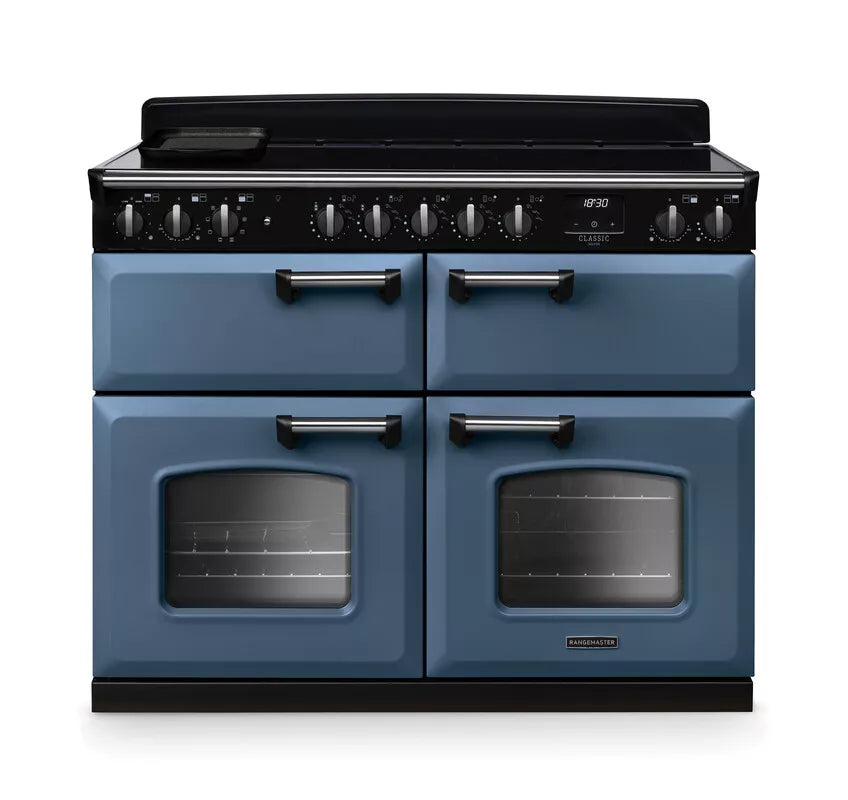 Rangemaster Classic Deluxe 110cm Induction Range Cooker (Slow Cook) - Stone Blue & Chrome | CLDLB110EIPSTB/CM1