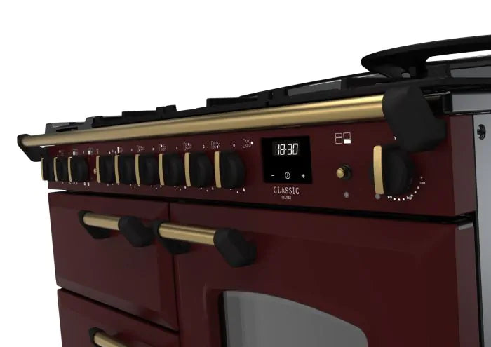 Rangemaster Classic Deluxe 110cm Dual Fuel Range Cooker - Bordeaux & Brass | CLDLO110DFPBOR/AB1