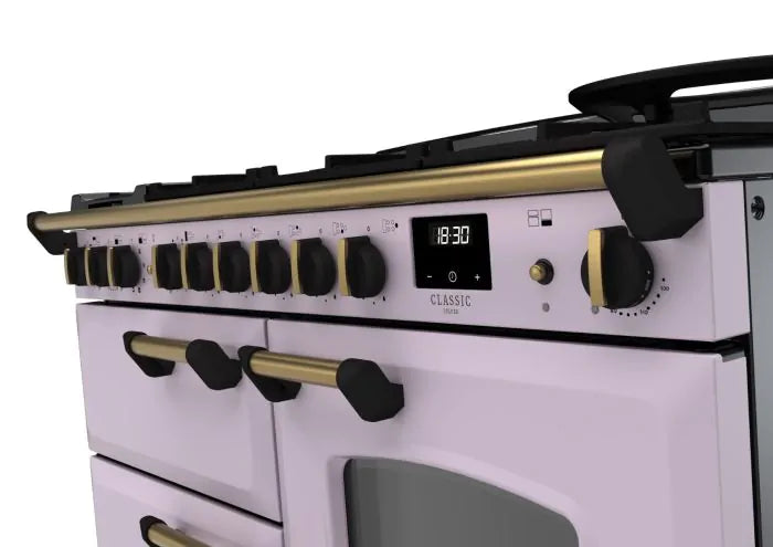 Rangemaster Classic Deluxe 110cm Dual Fuel Range Cooker - Heather & Brass | CLDLO110DFPHTH/AB1