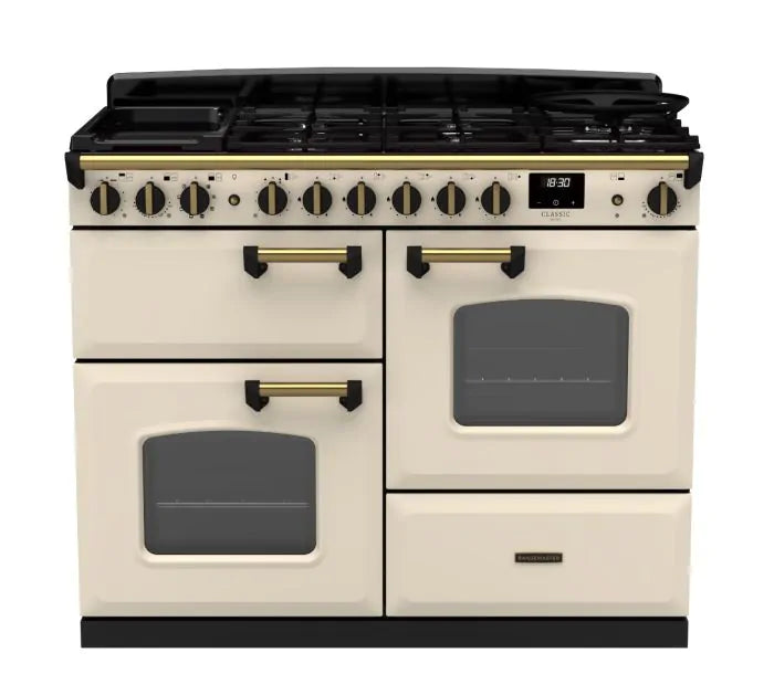 Rangemaster Classic Deluxe 110cm Dual Fuel Range Cooker - Mineral Green & Brass | CLDLO110DFPPCR/AB1