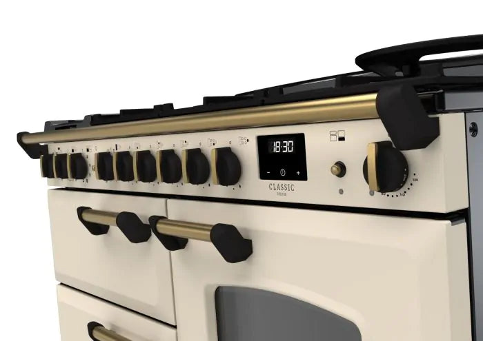 Rangemaster Classic Deluxe 110cm Dual Fuel Range Cooker - Mineral Green & Brass | CLDLO110DFPPCR/AB1