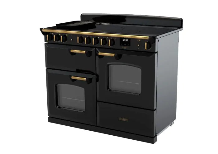 Rangemaster Classic Deluxe 110cm Induction Range Cooker - Glossy Black & Brass | CLDLO110EIPGBL/AB1