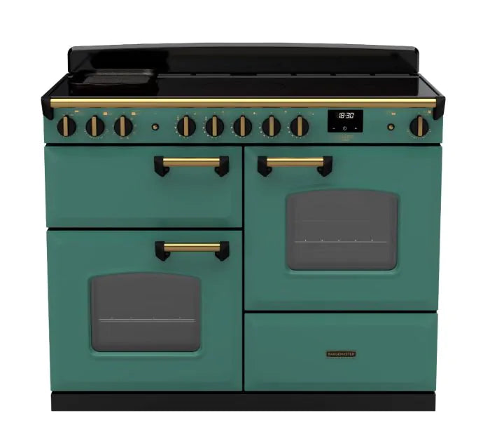 Rangemaster Classic Deluxe 110cm Induction Range Cooker - Mineral Green & Brass | CLDLO110EIPMGR/AB1