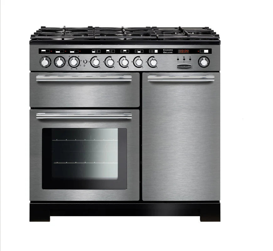 Rangemaster Encore 100cm Dual Fuel Range Cooker - Stainless Steel & Chrome | EDL100DFFSS/C